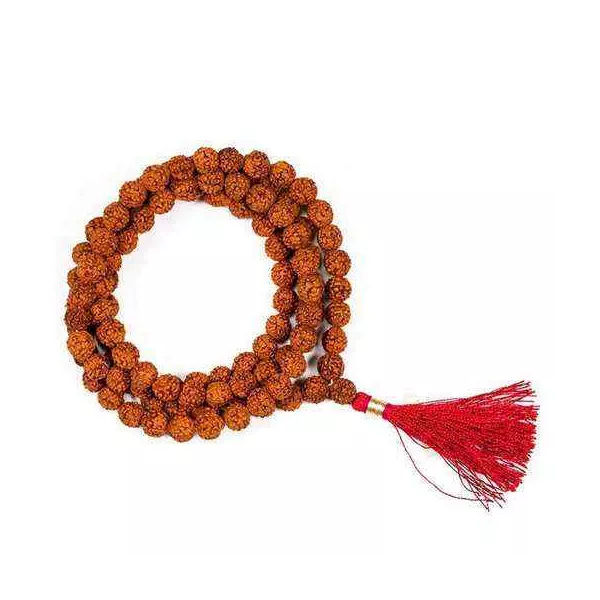 Esoterika - Mala Rudraksha 108 grani con nappina rossa -- 0.9 cm