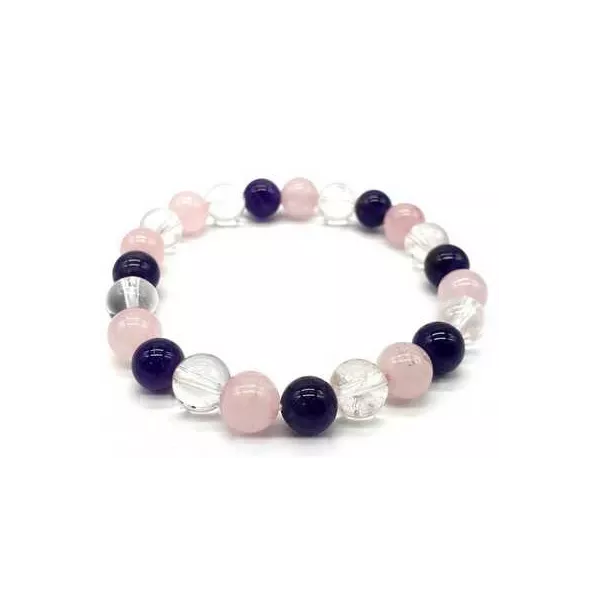 Esoterika - Bracciale Ametista Cristallo Quarzo Rosa Perle 8mm