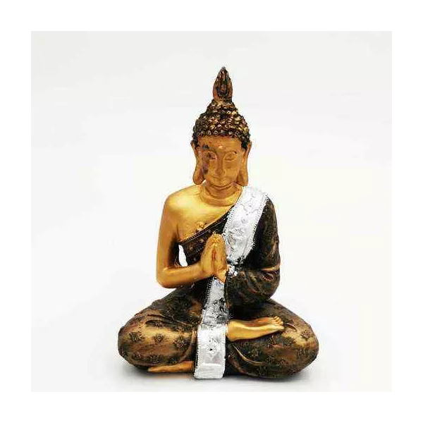 Esoterika - Statua Buddha Thai in preghiera con manto oro/argento/bron